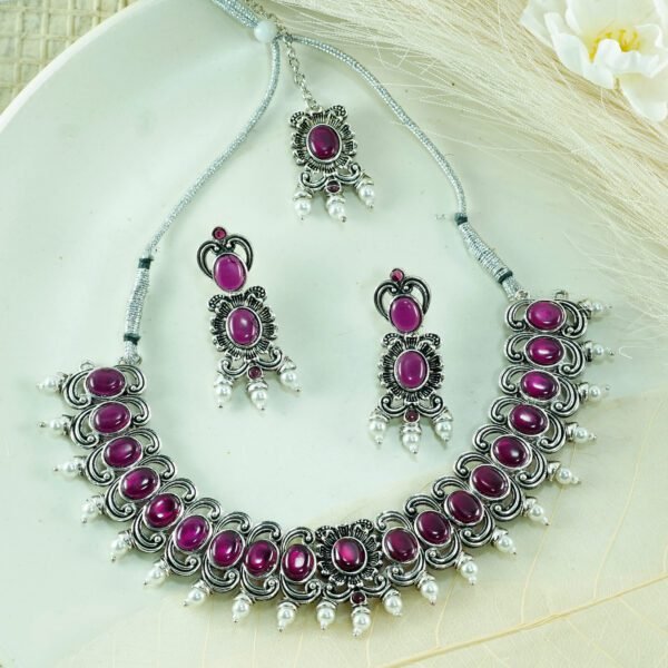 Pink Elegant Necklace with white Pearls