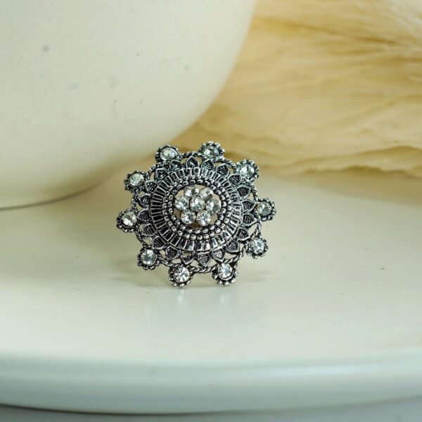 Oxidised Flower Bloom Ring