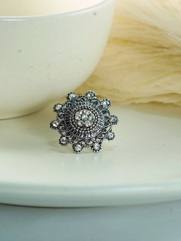 Oxidised Flower Bloom Ring