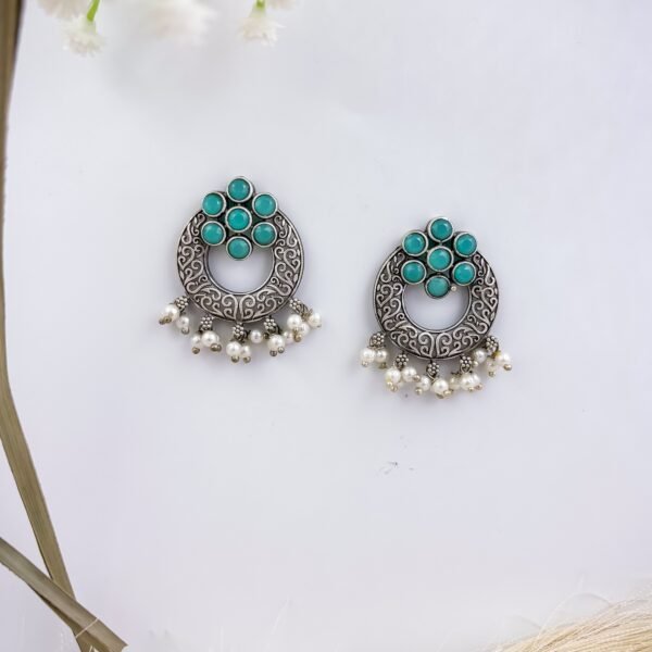 Green Monalisa stone oxidised earrings