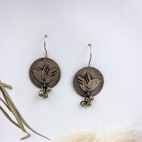 Oxidised Bird Ghungroo Earrings