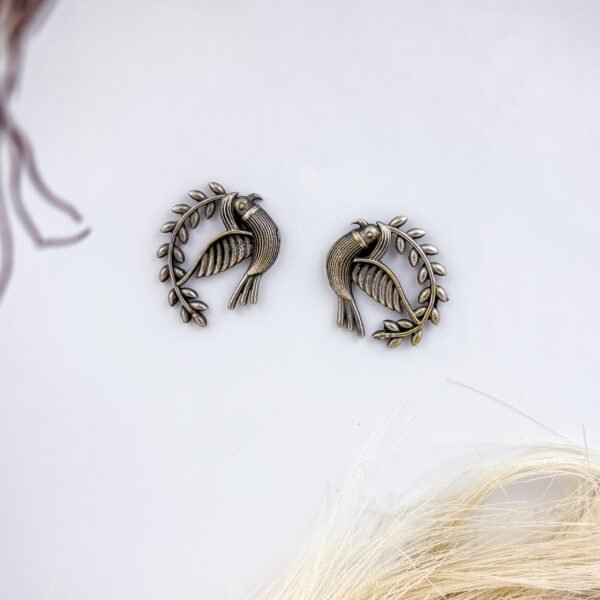 Trigya Oxidised Bird Studs