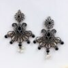 Black Oxidised Earrings with stones and pearls - Image 2