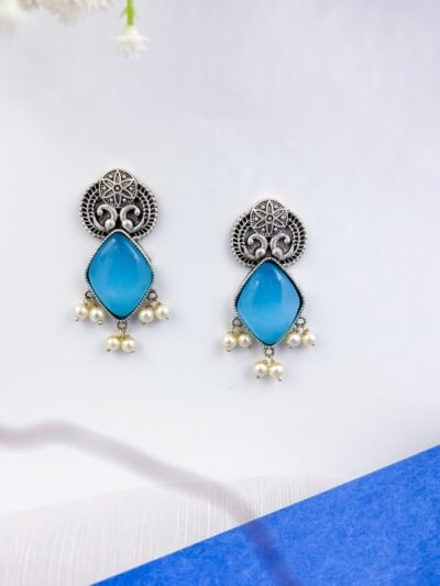 Fresh Ocean Blue Oxidised Earrings