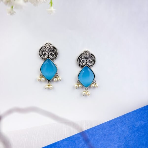 Fresh Ocean Blue Oxidised Earrings