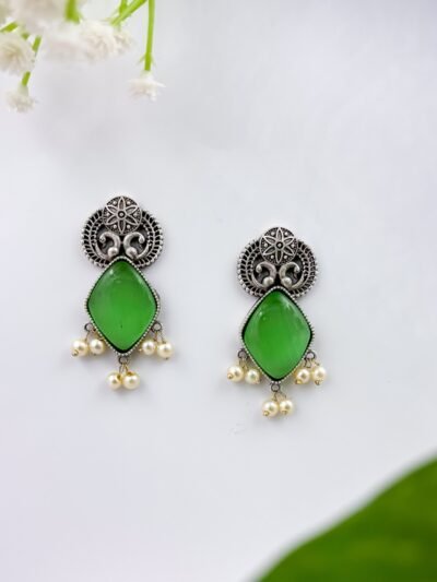 Green Monalisa Oxidised Earrings