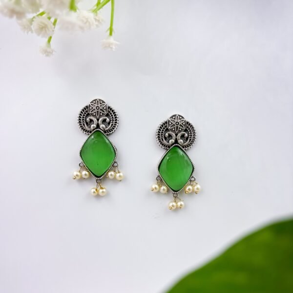 Green Monalisa Oxidised Earrings