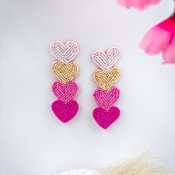 Trigya Handmade Pink Golden Heart Beaded Earring