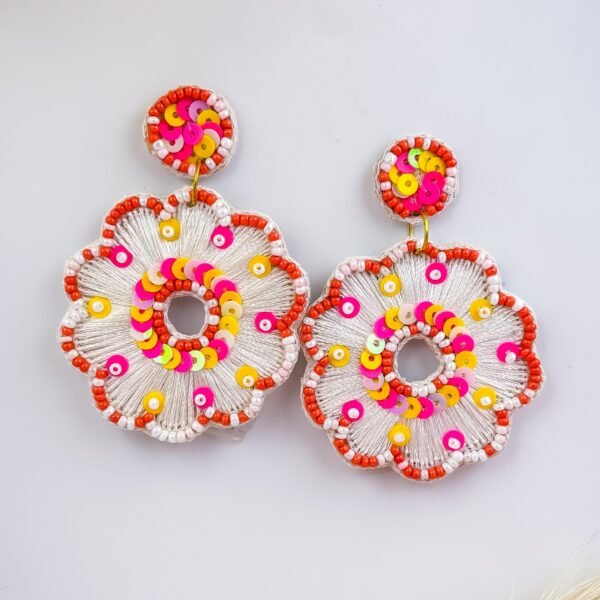 Trigya Handmade Multicoloured Flower Beaded Earrings