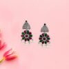 Red&Green Oxidised Flower Earrings - Image 2
