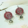 Red Meenakari Jhumke with Pearls - Image 2